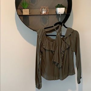 Long Sleeve Ruffle Flowy Off Soulder Top